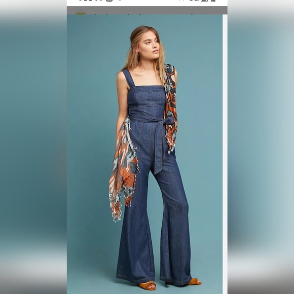 Anthropologie Pilcro Flared Denim Jumpsuit Size 4 - Picture 1 of 17